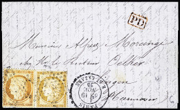 Lettre N°36 +    38 OBL étoile 2 + CAD "Paris R. St Lazare" (19 Nov 70) Sur Ballon    Monté Pour Hanovre (Allemagne), Sa - War 1870