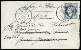 Lettre Rare Cachet PP Encadré Sur N°37 Oblitéré Aussi Càd Paris 20.11.70 Sur Env. Par Ballon Monté Pour La Comtesse De P - War 1870