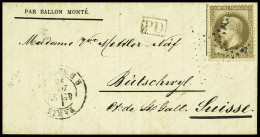 Lettre N°30 Obl étoile 4 + CAD "Paris R. D'Enghien" (28 Dec 70) Sur Gazette Des Absents N°20 Pour Butschwyl (Suisse) Ave - War 1870