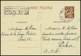 Lettre Entier Carte Postale 80c Iris Obl RP Départ (1941) + Griffe Encadrée "Paris RP Avion Surtaxe Aérienne Perçue 3F50 - Other & Unclassified