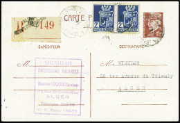 Lettre Entier CP 1F20 Pétain En Mixte Avec Algérie N°179 En Paire Obl Alger (1943) En Recommandé. TB - Other & Unclassified
