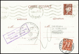 Lettre Entier CP 1F20 Pétain Avec Obl Mec "Valence Gare Drôme" (1941) Pour Lausanne Avec Timbre-taxe Suisse N°70 Obl Lau - Other & Unclassified