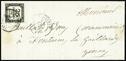 Lettre N°5A 25c Noir Obl. Sens-sur-Yonne (Yonne) Sur Lettre 1872, TB - Altri & Non Classificati