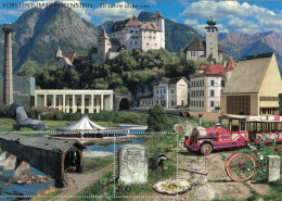 Block Liechtenstein Schloss Bahn Tunnel Kirche Fahrrad Reiher Rhein Brücke Bahnhof Schaan Vaduz - Gebruikt