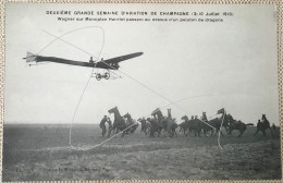 2è Semaine D’aviation De Champagne Wagner Sur Monoplan Hanriot Passant Au Dessus D’1 Peloton De Dragons CP édit Michaud - Meetings