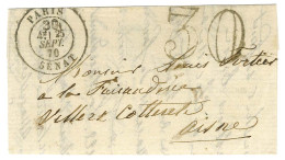 Càd Taxe 30c PARIS / SENAT 25 SEPT. 70 Taxe 30 DT Sur Lettre Pour Villers Cotteret Sans Càd D'arrivée. LES ETATS UNIS Pr - War 1870