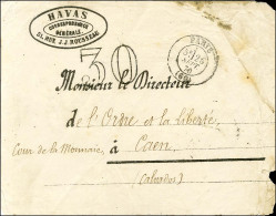 Càd PARIS (60) 25 SEPT. 70 Taxe 30 DT Sur Enveloppe De L'Agence Havas Contenant Le Journal Dernières Nouvelles Du Mardi - War 1870