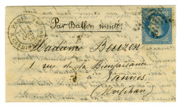 Etoile 28 (rare) / N° 29 Càd PARIS / R. CARDINAL LEMOINE 1 OCT. 70 Sur Lettre Pour Vannes. Au Verso, Càd Ambulant PARIS - War 1870