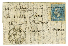 GC 347 / N° 29 Càd PARIS / LES BATIGNOLLES 8 OCT. 70 Sur Lettre '' Par Ballon Monté '' Pour Chalons Sur Marne En Zone Oc - War 1870