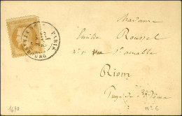Càd PARIS / R. DE STRASBOURG (rare Oblitération Par Càd) 2 OCT. 70 / N° 28 (pd) Sur Carte Pour Riom, Au Verso Càd D'arri - War 1870