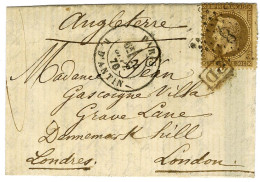 Etoile 8 / N° 30 Càd PARIS / R. D'ANTIN 24 SEPT. 70 Sur Lettre Pour Londres, PD Rouge. Au Verso, Càd D'arrivée Rouge LON - War 1870