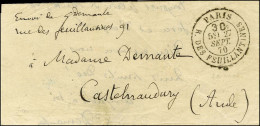 Càd Taxe 30c PARIS / R DES FEUILLANTINES 27 SEPT. 70 Sur Lettre Pour Castelnaudary. Au Verso, Càd D'arrivée 24 OCT. 70. - War 1870