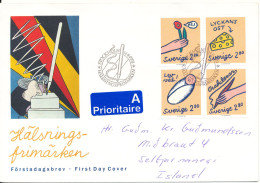 Delcampe - Sweden FDC 14-8-1992 Greeting Stamps In A Block Of 4 Sent To Iceland With Cachet - FDC