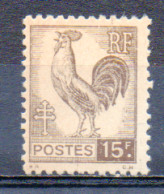 FRANCE- 1944 - Série D'Alger - Coq - N° 647 - 15 F. Sépia - (**) - 1944 Coq Et Marianne D'Alger