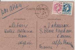 Delcampe - 1944 - RETABLISSEMENT ALGERIE => METROPOLE - MARIANNE D'ALGER - LIBERATION - CP FABRICATION LOCALE De ORAN => CANNES - Briefe U. Dokumente