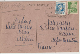 Delcampe - 1944 - RETABLISSEMENT ALGERIE => METROPOLE - MARIANNE D'ALGER - LIBERATION - CP FABRICATION LOCALE De ORAN => CANNES - Briefe U. Dokumente