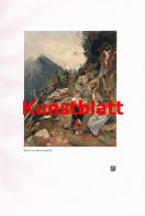 D101 2607 Mathias Schmid Studie Gebirge Wegkreuz Frauen Druck 1910  !! - Autres & Non Classés