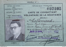 CARTE DE COMBATTANT VOLONTAIRE DE LA RESISTANCE LALLEMAND PAUL  MEUSE VERDUN - 1939-45