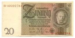 Germany Reichsbanknote 20 Reichsmark 22.1. 1929 XF Ros #174e With Belgian Stamp - 20 Mark
