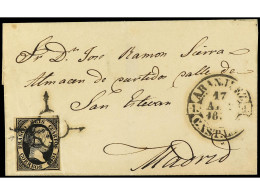 ESPAÑA. 1851. ARANJUEZ A MADRID. 6 Cuartos Negro, Mat. Araña Y Fechador ARANJUEZ/CAST. LA N. En Negro. MUY RARA. Ed.6. - Other & Unclassified