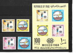 Delcampe - ! Irak:1=Jeux Olympiques De México N°534/537 Et Bf 16**  (gomme Superbe) - Irak