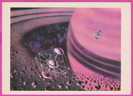 Delcampe - 277448 / Russia Illustrator Art Andrey Sokolov - Automatic Station In The Ring Of Saturn Planet , Cosmos , PC 1978 - Raumfahrt
