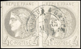 Obl. 41A - Paire Du 4c. Gris. Report 1. Obl. Du CàD De BORDEAUX A CETTE Du 8 Mars 1872. TB. - 1870 Emissione Di Bordeaux