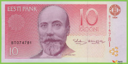 Voyo ESTONIA 10 Krooni 1994(1997) P77a B220a Prefix BT UNC Jakob Hurt - Estonia