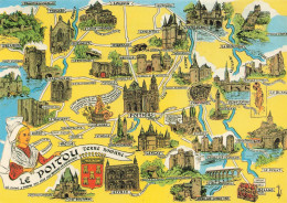 CARTE GEOGRAPHIQUE - Le Poitou - Monuments - Potiers - Gençay - Civray - Parthenay - Vouillé - Femme - Carte Postale - Landkarten