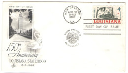 LOUISIANA STATE CAPITOL,150TH ANNIVERSARY OF LOUISIANA'S STATEHOOD, RIVERBOAT STAMP ON FDC COVER, 1962, UNITED STATES - 1961-1970