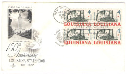 LOUISIANA STATE CAPITOL,150TH ANNIVERSARY OF LOUISIANA'S STATEHOOD, RIVERBOAT STAMPS ON FDC COVER, 1962, UNITED STATES - 1961-1970