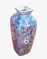 Vase Porcelaine Asiatique  Décor D' Oiseaux Branchés / Fleurs De Lotus - Vases