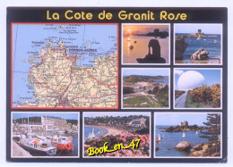 Delcampe - {100121} La Côte De Granit Rose, Carte Et Multivues; Crique De Saint Guirec, Château De Costaérès, Radôme Pleumeur Bodou - Landkarten