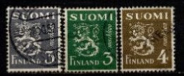FINLANDE   -    1945 .  Y&T N° 291A  - 291B - 292  Oblitérés   .  Armoiries  /  Lion  . - Gebraucht