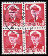 1950. GRØNLAND. Frederik IX. 5 ØRE. In Fine 4-block Cancelled EGEDESMINDE 29-10-1952. (Michel 29) - JF560451 - Gebraucht