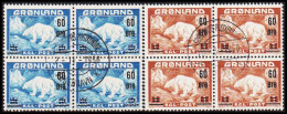 1956. GRØNLAND. Surcharge On Polar Bear. Complete Set In Fine 4-blocks.  (Michel 37-38) - JF560463 - Gebraucht