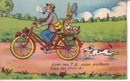 B080 Novelty Cut Window France Cyclist Smoking Pipe Baby Dog Postcard - Fantasy