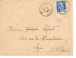 886 Marianne De Gandon 15 F. Bleu De Saint JODARD Loire 21-6-1954 - Cartas & Documentos