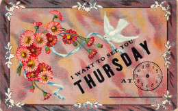 I Want To See You Thursday Flowers White Dove Clock Embossed Vintage Postcard - Autres & Non Classés