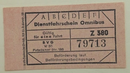 Germany-Berlin-BVG-ABCDEF- Dienstfahrschein Omnibus- Gültig Für Eine Fahrt - Europe