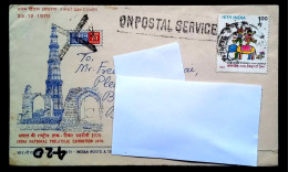 INDIA INDIPEX SPECIAL COVER CROSS & USED IN 1993, CHILDREN DAY STAMP, ELEPHANT, GARL & BOY, DELHI WORLD FAMOUS KUTUBMINA - Briefe U. Dokumente