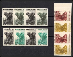93540o Cote D'ivoire N°177 Elephant 1959 Lot De 3 Bande De 4 Essai Proof Non Dentelé Imperf ** MNH RRR - Elephants