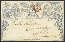 Delcampe - 1840 Twopence Letter Sheet From Wellingborough To Emmanuel College, Cambridge, Cancelled By A Boldly Struck Orange/red M - Autres & Non Classés
