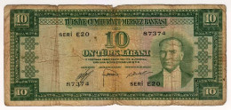 1930 Turkey 10 Lirasi 87374 Paper Money Banknotes Currency - Turchia
