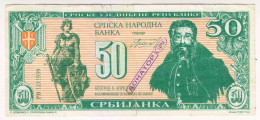 1992 Serbia Beograd 50 Srbijanka Very Rare Paper Money Banknotes - Serbie