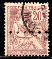 A6.322 1902 MOUCHON 20c.#126 HORIZONTAL PERFIN ??? - Used Stamps