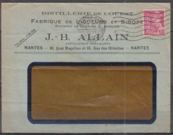 PAIX 70c Lilas-rose Y.et.T.416  Sur Lettre Fenetre Pub " DISTILLERIE De L'OUEST " De 44 NANTES -GARE Le 7 6 1939 - 1932-39 Paix