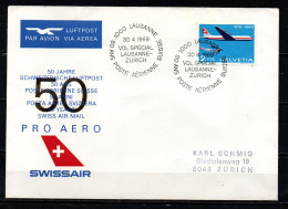 Delcampe - SVIZZERA - 1969 - VOL SPECIAL LAUSANNE-ZURICH - CINQUANTENARIO DELLA POSTA AEREA SVIZZERA - FDC