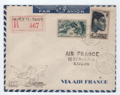 OCEANIE 20FR+4FR LETTRE COVER REC PAPEETE ILE TAHITI 25.3.1950 TO SAIGON INDOCHINE TAHITI PARIS - Cartas & Documentos
