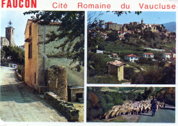 Delcampe - FAUCON, MULTIVUE, L EGLISE, VUE GENERALE, UN TROUPEAU COULEUR REF 32274 - Carpentras